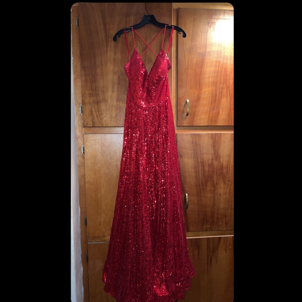 Red Sequined Prom Dress.